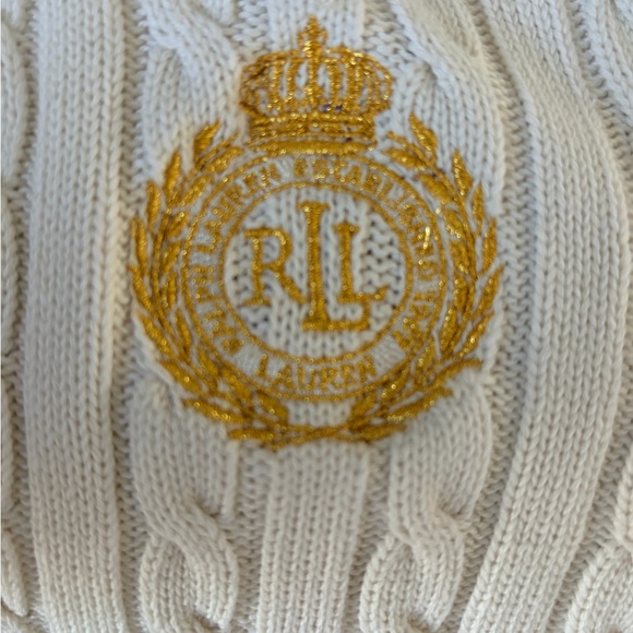 Lauren Ralph Lauren Cream Cable Knit Zip Up Sweater with Gold Accents - Picture 5 of 6